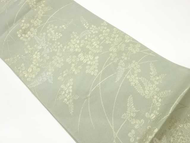 JAPANESE FUKURO OBI FOR SUMMER / WOVEN BUSH CLOVER & WISTERIA